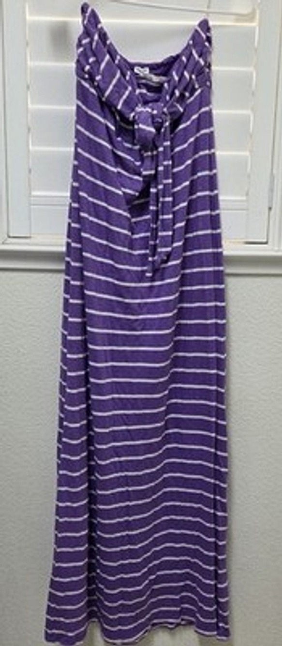 NWT Splendid Strapless Maxi Dress Sz M Purple White Striped Tie Front USA $148